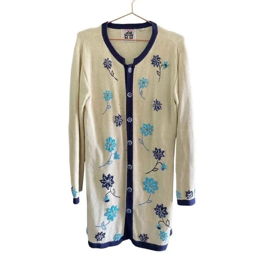 Storybook Knits Women's White Button Down HSN Cardigan Sweater Size Small
